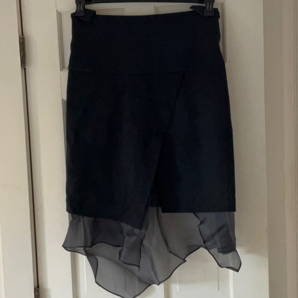 BRUNELLO CUCINELLI WOOL AND ORGANZA SKIRT 42 us6 8 black GORGEOUS elegant NWOT